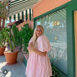 Baby pink and white stripe puff sleeve Nasty Gal dress in size 8/M/L.